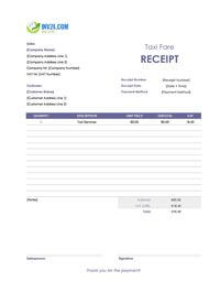 taxi fare receipt template ireland
