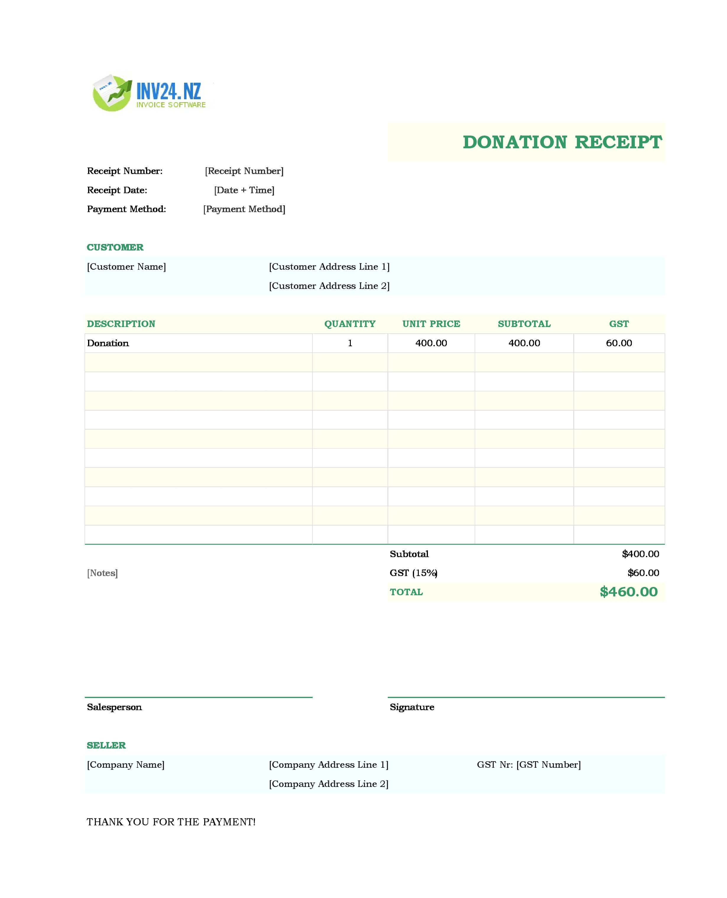 Donation Receipt Template for New Zealand (Excel / Google Sheets)