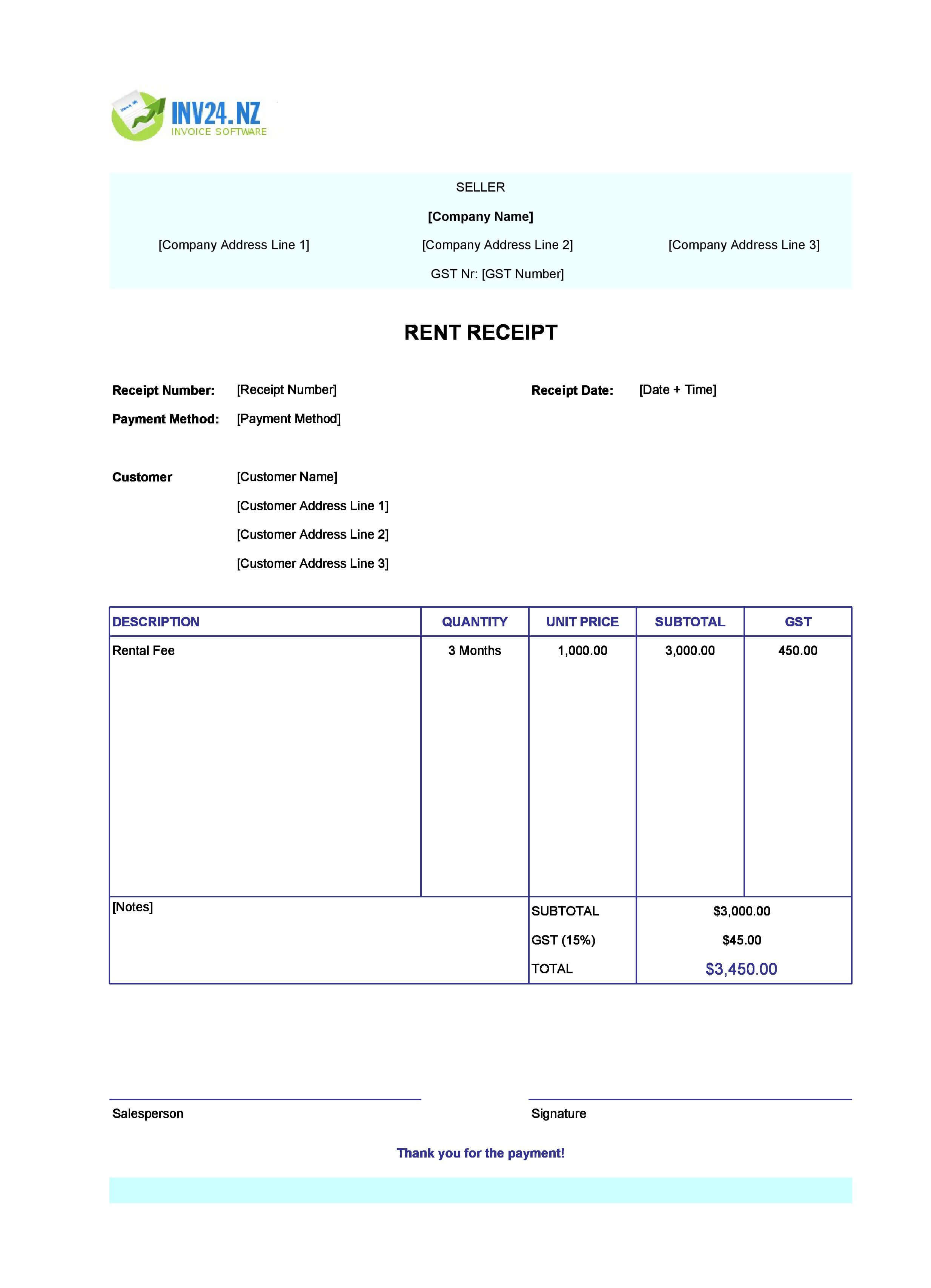 Simple Rent Receipt Template for New Zealand (Excel / Google Sheets)