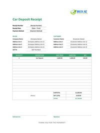 car deposit receipt template new zealand