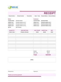 cute receipt template new zealand