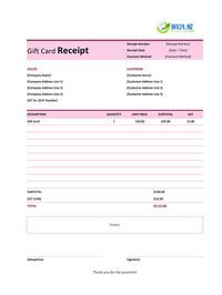 gift card receipt template new zealand