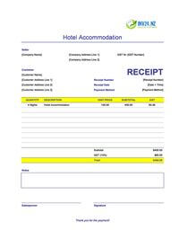 hotel accommodation receipt template new zealand