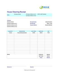house cleaning receipt template new zealand