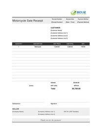 motorcycle sale receipt template new zealand