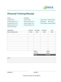 personal training receipt template new zealand