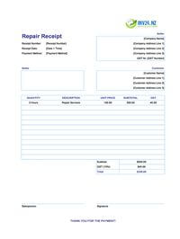 repair receipt template new zealand