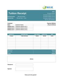 tuition receipt template new zealand