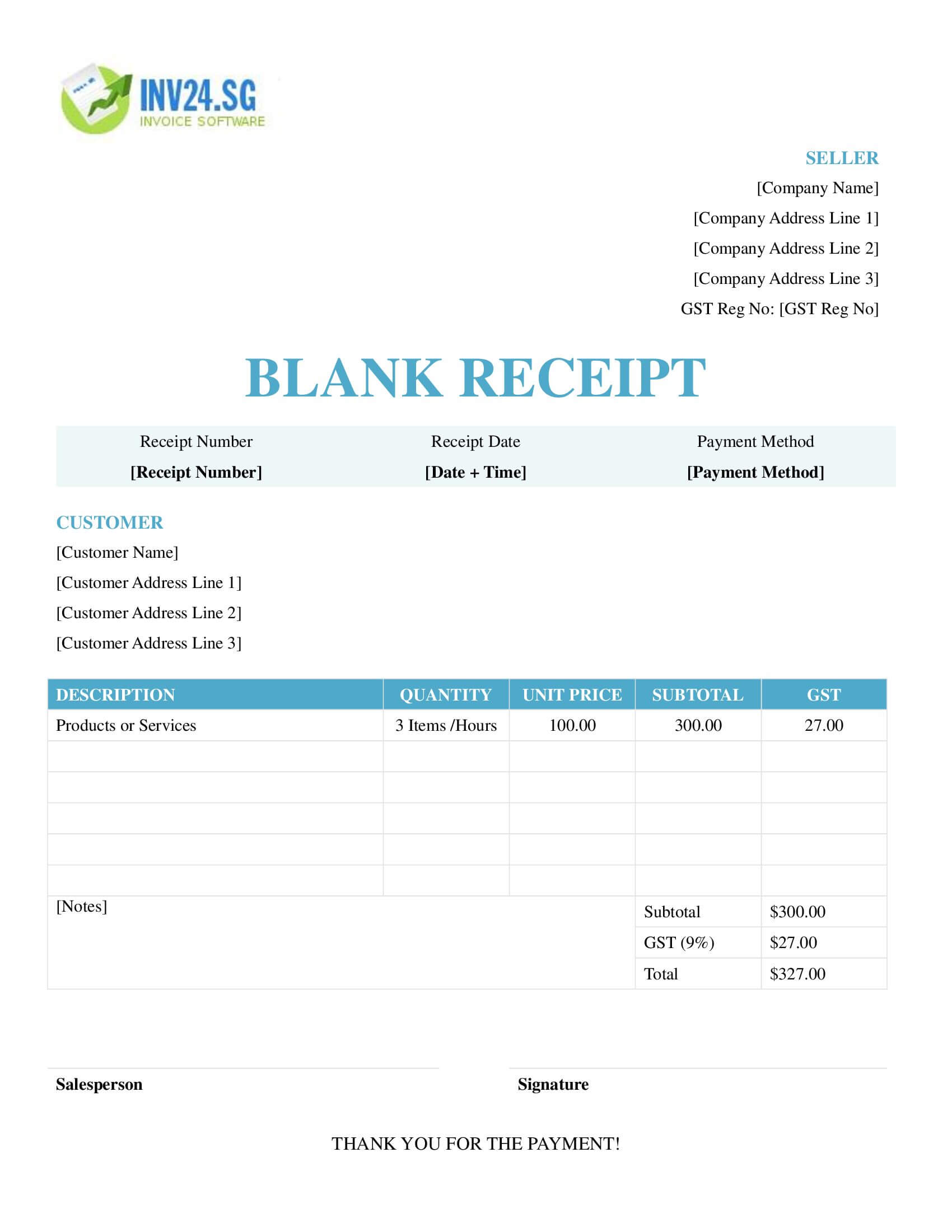 Blank Receipt Template for Singapore (Word / Google Docs)