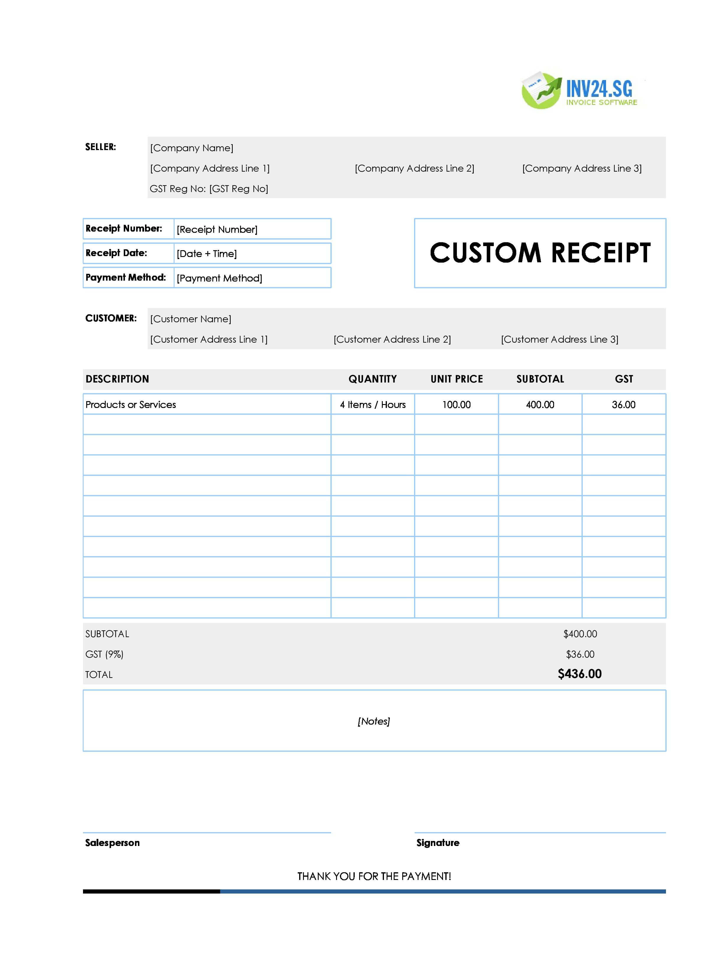 Custom Receipt Template for Singapore (Excel / Google Sheets)