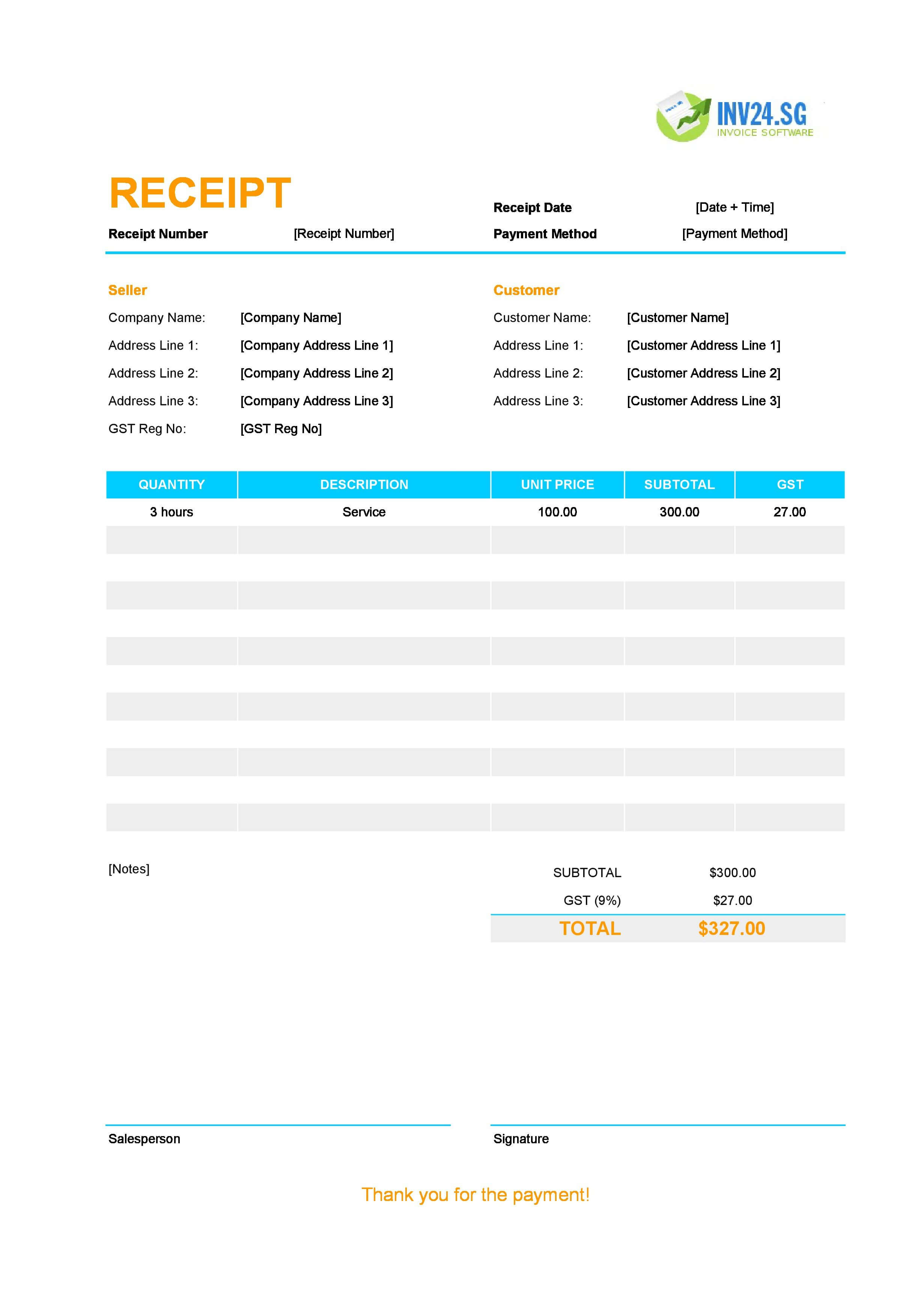 Editable Receipt Template for Singapore (Excel / Google Sheets)