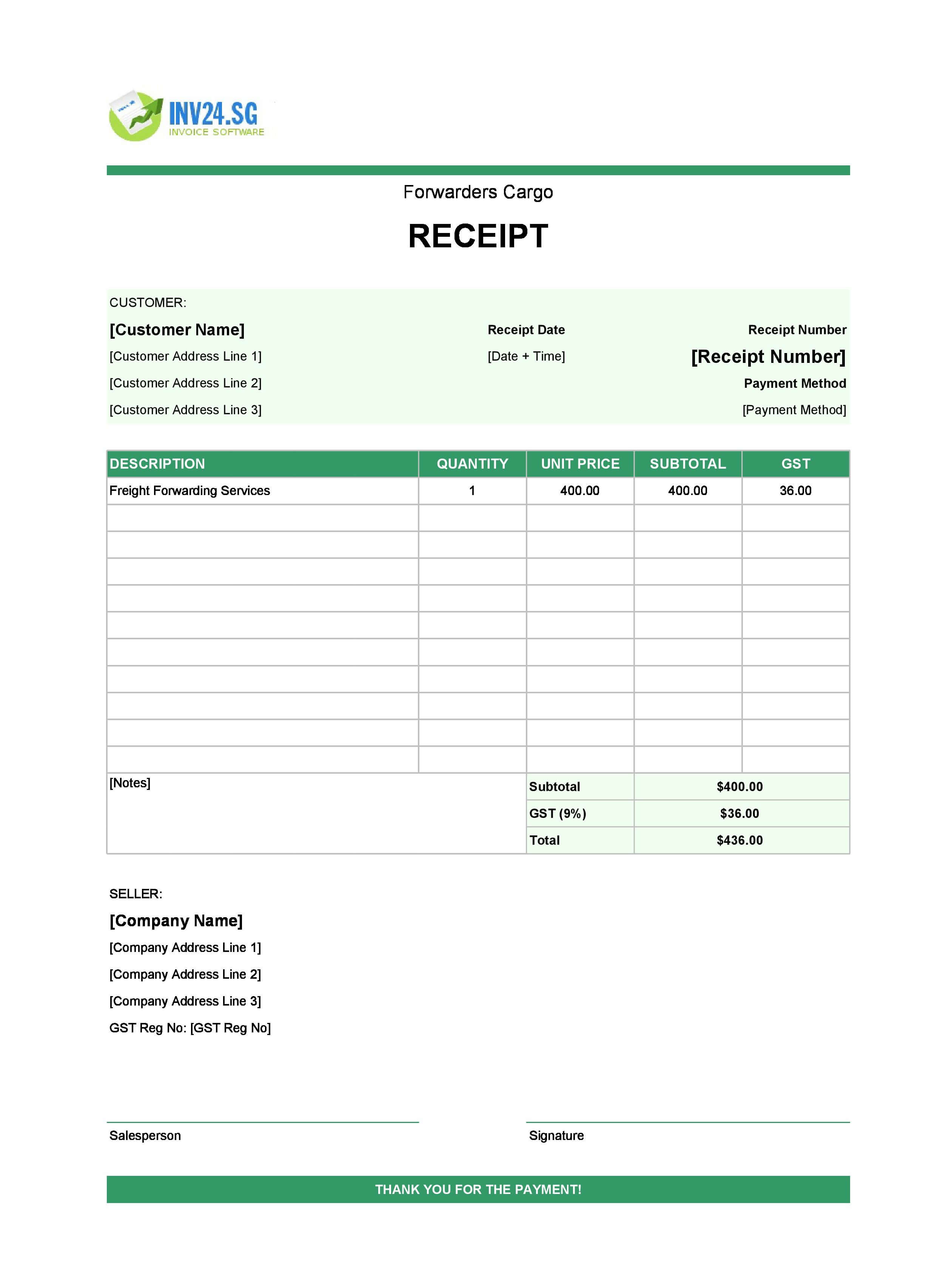 Forwarders Cargo Receipt Template for Singapore (Excel / Google Sheets)