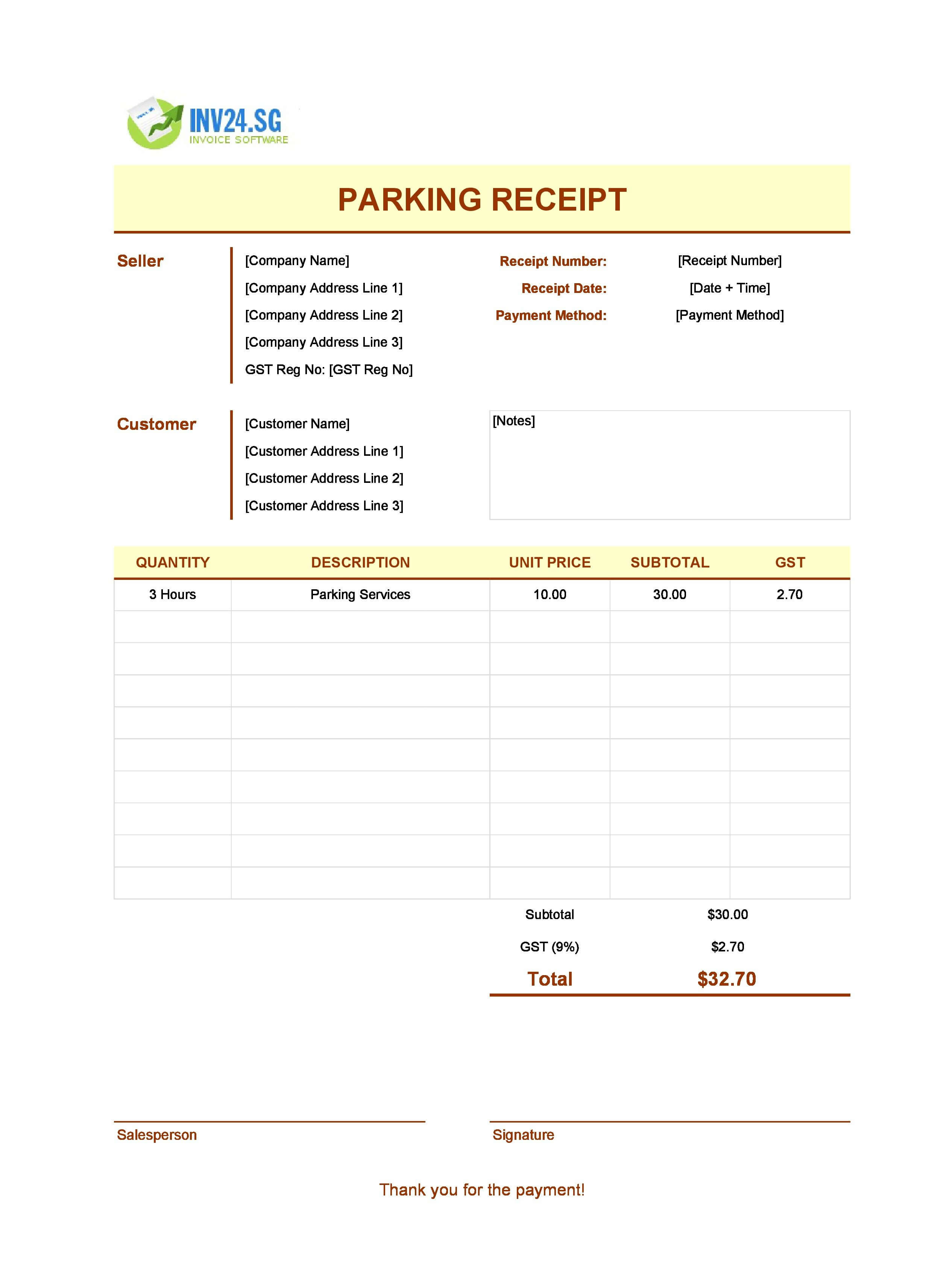 Parking Receipt Template for Singapore (Excel / Google Sheets)