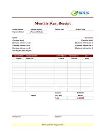 monthly rent receipt template singapore