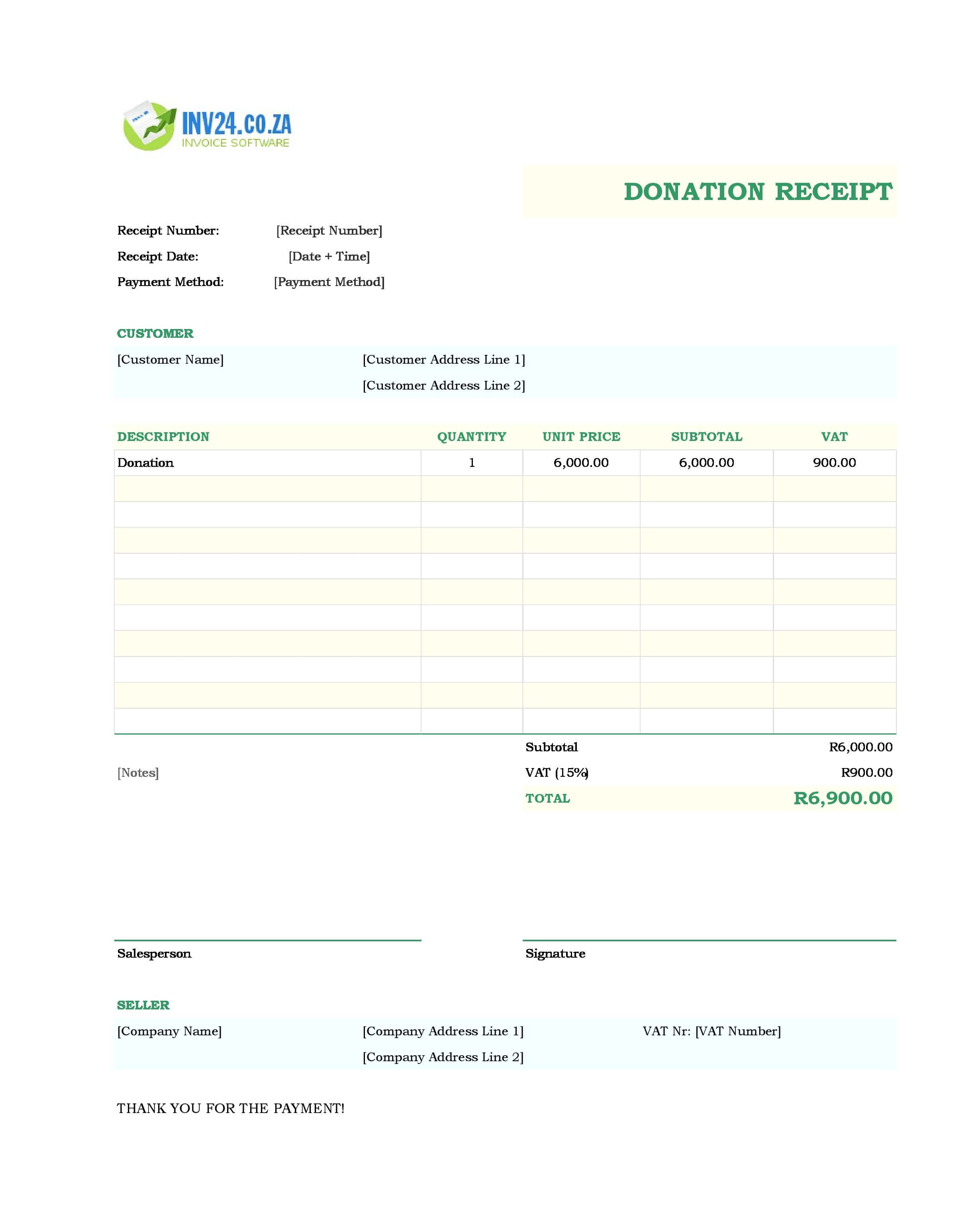 Donation Receipt Template for South Africa (Excel / Google Sheets)