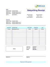 babysitting receipt template south africa