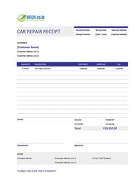 car repair receipt template south africa