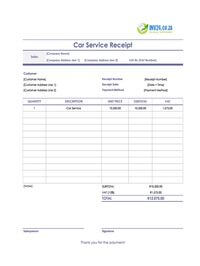car service receipt template south africa