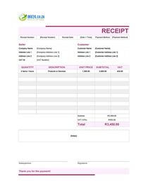 cute receipt template south africa