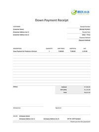 down payment receipt template south africa