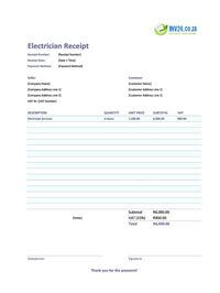 electrician receipt template south africa