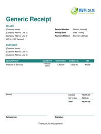 generic receipt template south africa