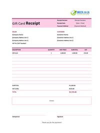 gift card receipt template south africa