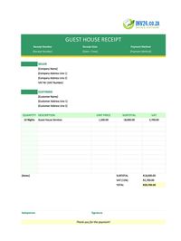 guest house receipt template south africa