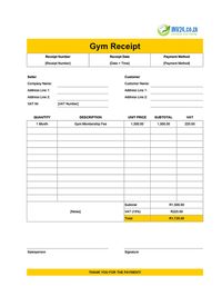 gym receipt template south africa
