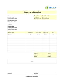 hardware receipt template south africa