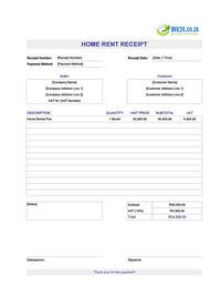 home rent receipt template south africa