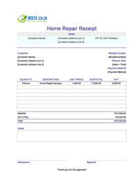 home repair receipt template south africa