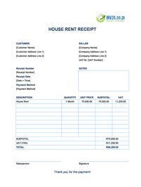 house rent receipt template south africa