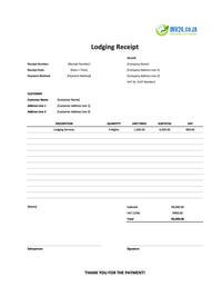 lodging receipt template south africa