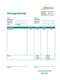 massage receipt template south africa
