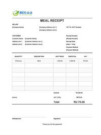 meal receipt template south africa