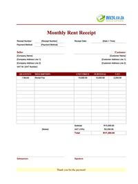 monthly rent receipt template south africa