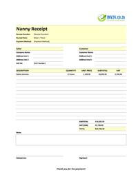 nanny receipt template south africa