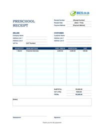 preschool receipt template south africa