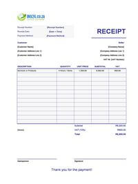 printable payment receipt template south africa