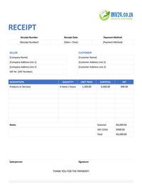 printable receipt template south africa