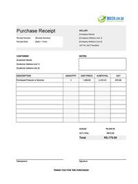 purchase receipt template south africa