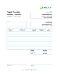 repair receipt template south africa
