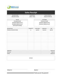 sales receipt template south africa