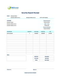 security deposit receipt template south africa