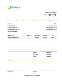 towing company receipt template south africa