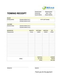 towing receipt template south africa