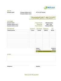 transport receipt template south africa