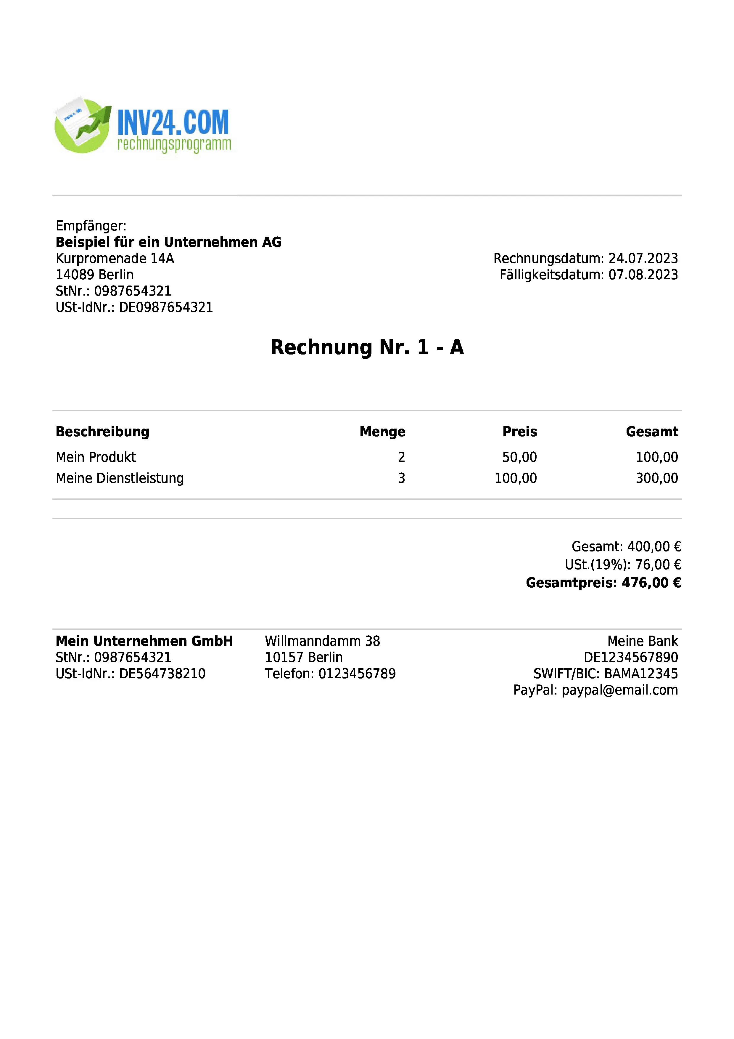 Muster für eine wiederkehrende Rechnung