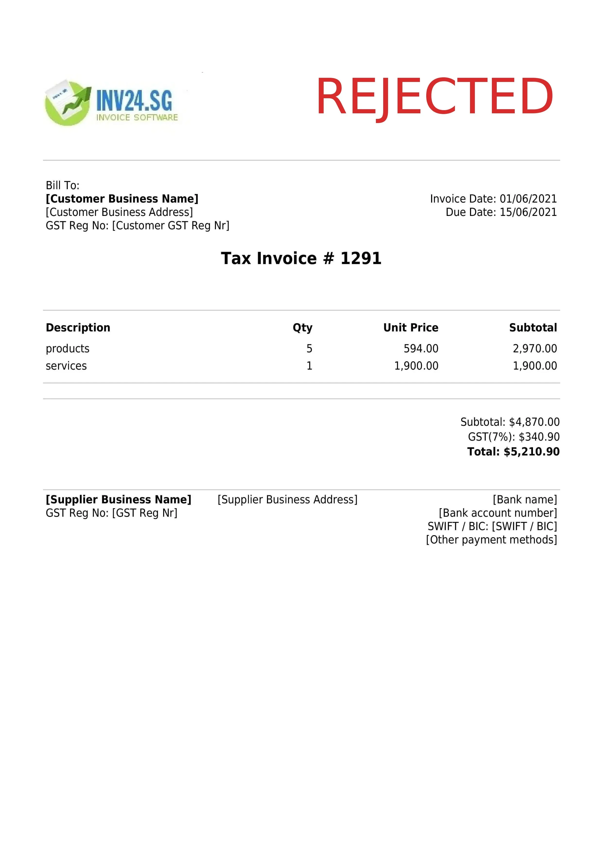 Rejected invoice